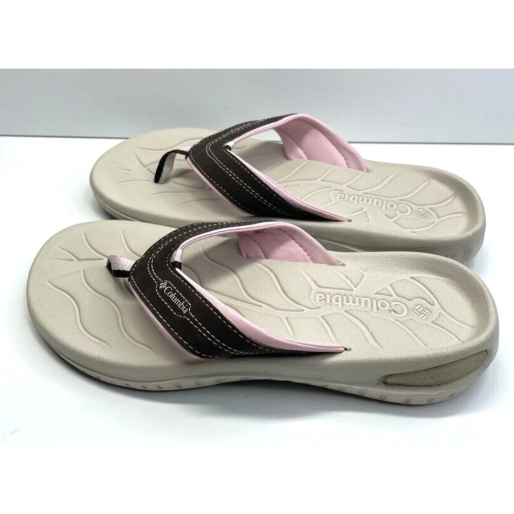 COLUMBIA WOMEN'S SUN SPRITE BROWN/PINK THONG‎ FLIP FLOP SANDAL SIZE 5